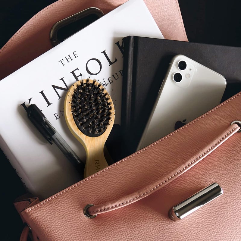 RHOS Mini Boar Bristle Hair brush for Women/Men/Kids-Small bamboo Paddle Brush for Smoothing/Detangling/Adding Shine-Travel Size bamboo Hair Brush for Pocket,Bag - Image 5